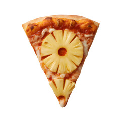 A slice of pineapple pizza on a transparent background close up shot studio lit