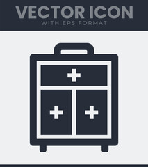 Obraz premium Simple medical first aid kit vector icon for health and care