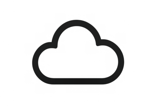 Cloud computing icon outline symbol illustrating data storage network, hosting, and information technology with transparent background