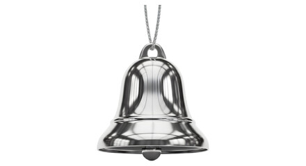 Shiny silver christmas bell with chain isolated on transparent background