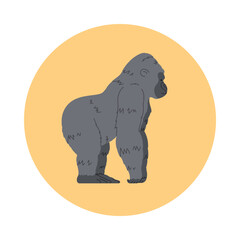 Side view of an African gorilla in a simple isolated round icon vector illustration
