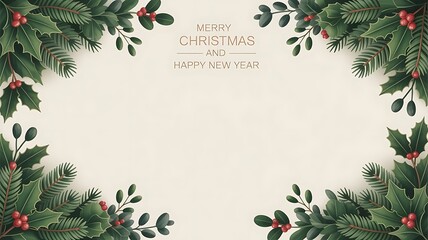  merry christmas and happy new banner design with realistic green decoration with space for copy , created with generative ai