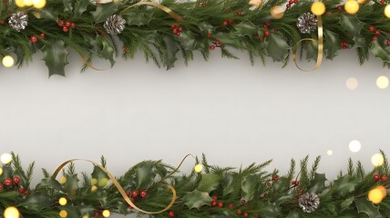  merry christmas and happy new banner design with realistic green decoration with space for copy , created with generative ai