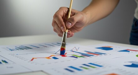 Person painting charts with brush concept