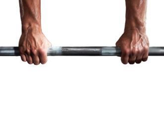 Hands grip a weightlifting bar with chalk in a gym setting during a workout session focused on strength training and endurance Generative AI