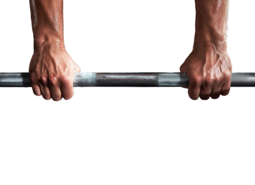 Hands grip a weightlifting bar with chalk in a gym setting during a workout session focused on strength training and endurance Generative AI