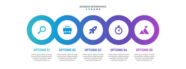 Progress bar featuring 5 arrow-shaped elements, symbolizing the five stages of business strategy and progression. Clean timeline infographic design template. Vector for mobile presentation.