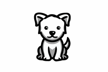 Cute Cartoon Vector SVG Illustration of a Small Dog in Flat Design Style with Black Outlined Features and Monochrome Gray Colors Perfect for Children's Content and Pet Branding