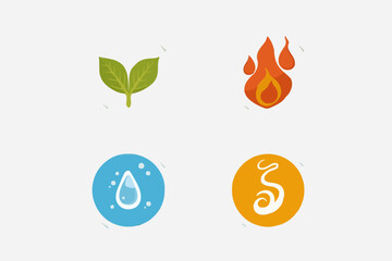 Minimalist Vector SVG Icon Set with Nature and Fire Elements in Flat Design Style