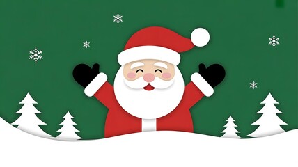 Santa Claus papercut style, Christmas background on a green background,, banner, poster, template, created with generative ai