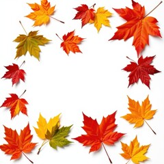 Vibrant autumn leaves scattered and isolated against a clean white background, showcasing nature's fall beauty, natural beauty, organic elements