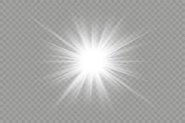 Fototapeta premium Bright white light burst with glowing rays on transparent background