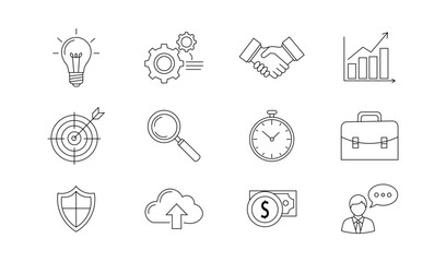 Fototapeta premium business and finance line icons set strategy and management concept