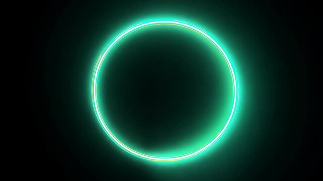 A vibrant neon green circle forms and glows on a dark background. This dynamic light animation creates a futuristic and energetic frame.