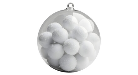 Christmas ornament filled with white snowballs isolated on transparent background