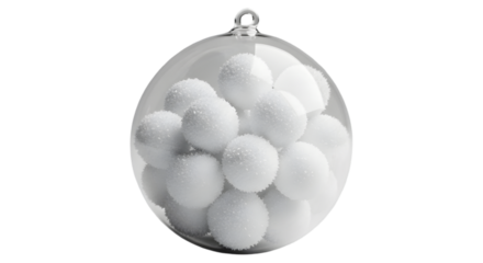 Christmas ornament filled with white snowballs isolated on transparent background
