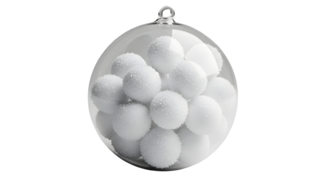 Christmas ornament filled with white snowballs isolated on transparent background