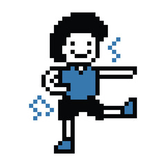 Fototapeta premium Cartoon pixel art character man exercises training dance lifestyle music decoration life style 8 bit male boy dance with music game 8bit fitness vector.