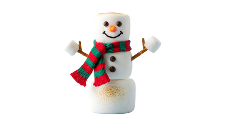 Marshmallow snowman with scarf isolated on transparent background