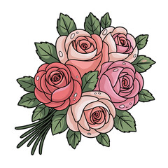 Bouquet of roses, a cute doodle with a charming appearance, on a white background