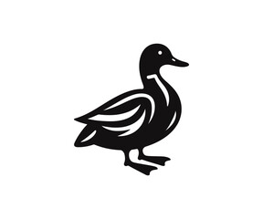 Silhouette of a duck standing on a white background