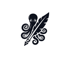 Illustration of octopus holding a feather quill