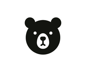 A simple black bear face with a white background