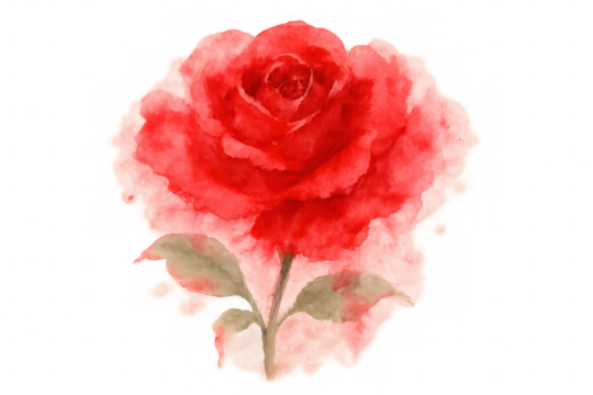 Red rose watercolor painting creating a romantic botanical art illustration for love and beauty concepts, transparent background