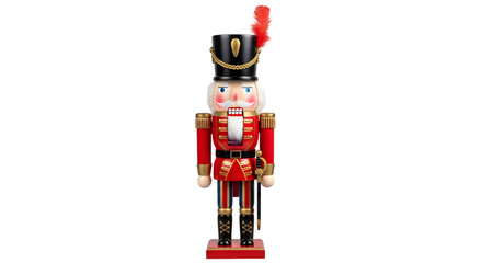 Nutcracker figurine in red uniform isolated on transparent background