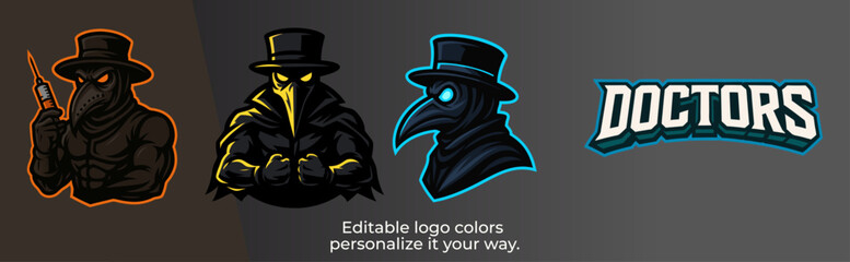 Fierce Plague Doctor Mascot Logo for Esports and Gaming Team &ndash; Dark Medieval Mask Vector Emblem Design