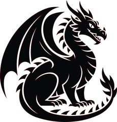 Majestic dragon silhouette with impressive wings, perfect for fantasy art, game design, or powerful brand elements, evoking strength and mystery