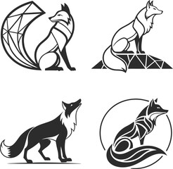 Fototapeta premium Four artistic fox illustrations in black and white