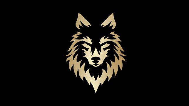 Minimalist gold wolf logo, powerful and elegant design on a clean background. Concept: Branding, luxury logo design, strength and leadership symbol, modern elegant aesthetics, premium brand identity.