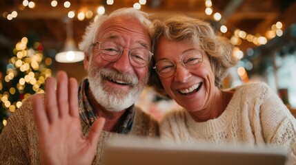 Happy elderly couple celebrating together