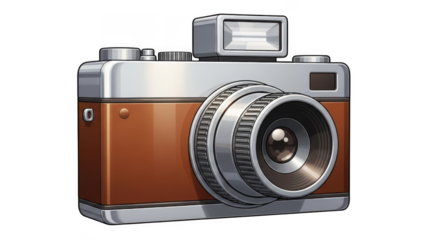 Retro 35mm film camera with pop-up flash and shiny silver details