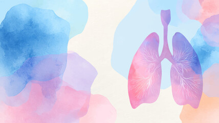 Elegant watercolor lungs anatomy illustration in soft pastel colors, perfect medical vector background for healthcare branding, respiratory awareness, and wellness education designs.