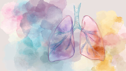 Elegant watercolor lungs anatomy illustration in soft pastel colors, perfect medical vector background for healthcare branding, respiratory awareness, and wellness education designs.