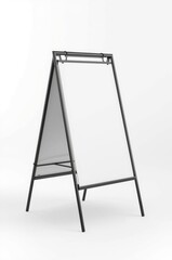 This pristine, blank A-frame sandwich board sign offers a versatile canvas for marketing and communication. Featuring a dark, sleek frame against a clean white background, it's ideal for mockups, cust