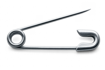 Silver metal safety pin on transparent background