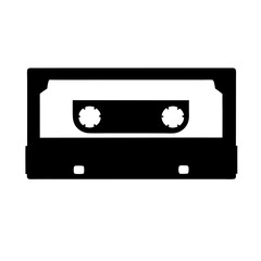 Vector art of a black and white illustration of a cassette tape, showcasing a classic symbol of music and audio recording technology