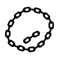 Vector art of a black and white drawing of a chain, , that is broken and not connected, with a few links detached from the rest