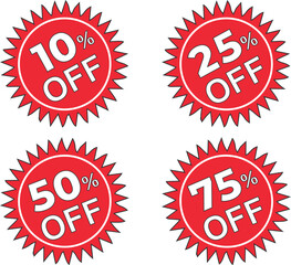 Discount sticker on white background | Discount stickers of 10  25 50 and 75 vector illustration for retail promotions | 50  percent off sticker, 10 percent off label