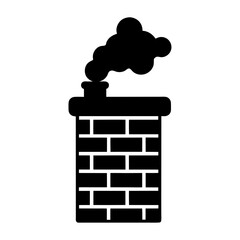 Vector art of silhouette of a black brick chimney with smoke, showcasing its classic design and the essence of warmth and comfort