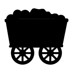 Vector art of silhouette of a mine cart full of coal, representing the coal mining industry and the transportation of resources
