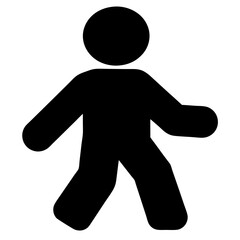 Vector art of silhouette of a walking person, depicting movement, activity, and pedestrian symbol for directions and guidance in public spaces