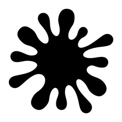 Illustration of a black ink blot, showcasing its irregular shape and splattered edges, evoking a sense of creativity and messiness