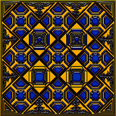 3d golden, blue seamless pattern with geometric shapes for wall decoration, wallpaper, theme projects.