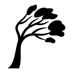 Vector art of a silhouette of a tree bending in the wind, , conveying movement, flexibility, and the force of nature with its dynamic form
