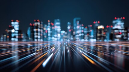 Fototapeta premium Futuristic Cityscape with Motion Blur and Urban Night Lights Creating a Dynamic and Vibrant Atmosphere for Technology and Innovation Themes