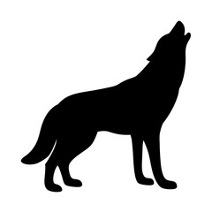 Vector art of silhouette of a howling wolf, capturing the essence of wilderness and the call of the wild, evoking a sense of mystery